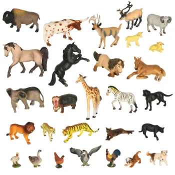 Animal Figures Toy Set Zoo Safari Farm with Storage Box, 28 pcs
