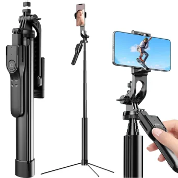 Selfie Stick with Tripod and Bluetooth Remote, 178 cm, Black