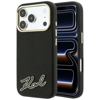 Karl Lagerfeld Grained Resin Signature Logo MagSafe Case for iPhone 18 Pro Max / 17 Pro Max - Black