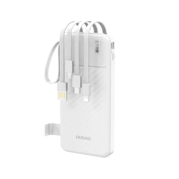 Dudao K11 10000mAh Power Bank with Built-in Cables, White