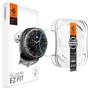 Spigen Glas.TR Ez-Fit Tempered Glass for Samsung Galaxy Watch 8 46mm, 2-Pack, Transparent