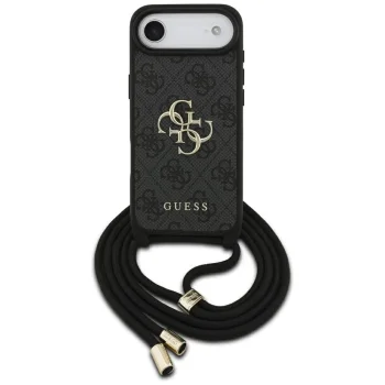 Dėklas Guess 4G Big Logo Cord Strap Crossbody skirtas iPhone 17 Air, juodas
