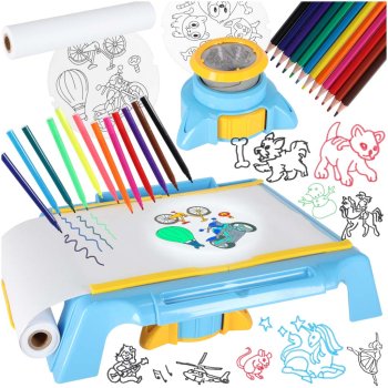 Kids Drawing Projector with Table and Art Supplies, Blue