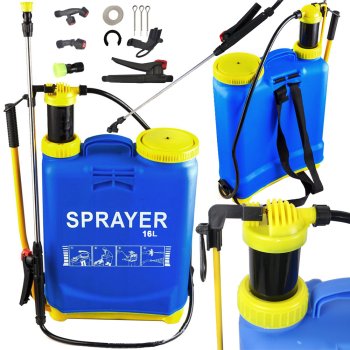 Garden backpack pressure sprayer, manual, 16L, with lance, blue