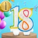 Birthday Cake Candle Number 18 with Glitter, Multicolored, 7–8 cm
