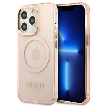 Guess Gold Outline Translucent MagSafe Case for iPhone 13 Pro Max - Pink