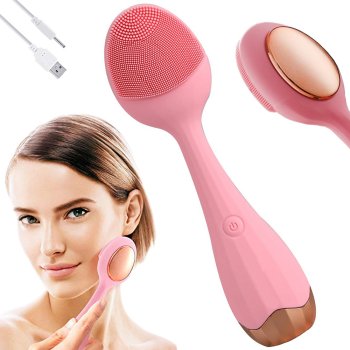 Sonic Electric Facial Cleansing Brush Spoon Massager, Pink
