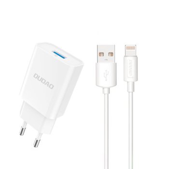 Dudao A4EU USB-A 2.1A wall charger - white + USB-A - Lightning cable