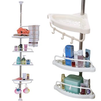 Telescopic corner shelf for shower and bathroom, 4 tiers, white