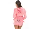Women\'s Two-Piece Plush Pajamas with Hood, Short Pants, Size L, Pink