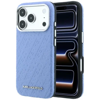 Karl Lagerfeld Grained Allover Logo MagSafe Case for iPhone 17/18 Pro Max - Blue