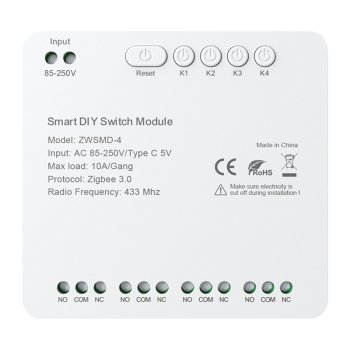 4-Channel ZigBee Switch Module Avatto ZWSMMD-4-250V 10A