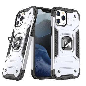 Wozinsky Ring Armor Case for iPhone 13 Pro Max with Kickstand and Ring Holder, Silver