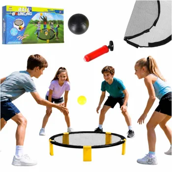 Roundnet Game Set with Round Net and 2 Balls, 90 cm, Black/Yellow