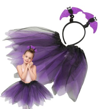 Kids Halloween costume with skirt and headband, black, purple