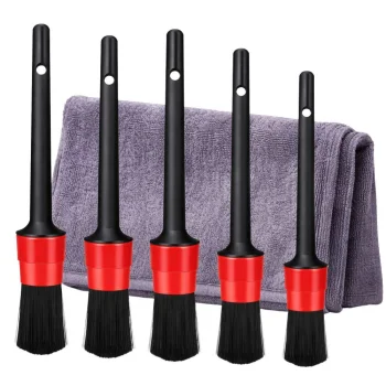 Car Detailing Brush Set with Microfiber Towel, 5 Pieces