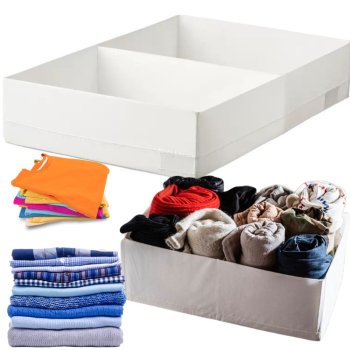 Drawer Organizer for Underwear, Socks, and Clothes with Divider, White