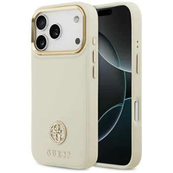 Guess iPhone 17 Pro Case Grained Strass Logo MagSafe, Beige