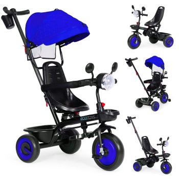 ECOTOYS 3-in-1 Kids Tricycle with Rotating Seat & Push Handle, Blue