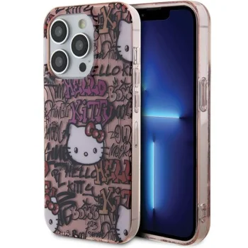 Hello Kitty iPhone 14 Pro Case IML Tags Graffiti, Pink