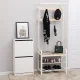 Leobert Coat Rack with Shoe Shelves, 9 Hooks, Beige