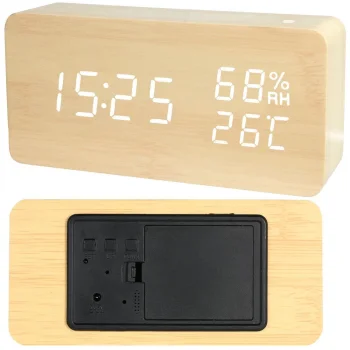 Electronic Alarm Clock with Thermometer and Hygrometer Light Brown