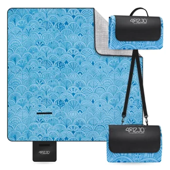 Waterproof Insulated Picnic and Beach Blanket 4FIZJO 200x200 cm Shells, Blue