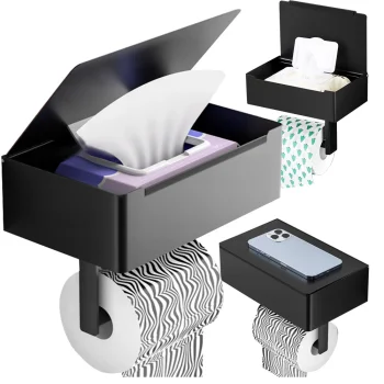 Toilet Paper Holder with Tissue Shelf, Black