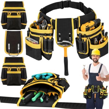 Multifunctional Tool Belt with 22 Pockets and Hammer Holder, Adjustable up to 120 cm