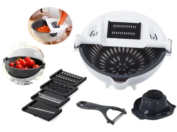 Multifunctional 3-in-1 Vegetable Slicer and Grater with Bowl & Strainer, White