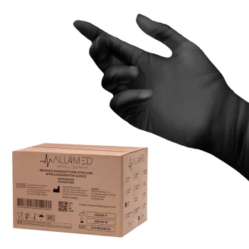 All4Med Disposable Nitrile Diagnostic Gloves, Black, Size L, 10 x 100 Pcs