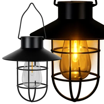 Hanging Solar Garden Lamp with Dusk Sensor, Waterproof Vintage, Black