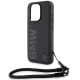 BMW Signature Leather Wordmark Cord Case for iPhone 15 Pro Max 6.7\", Black