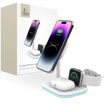 Tech-Protect QI15W-A27 3-in-1 Wireless Charger with MagSafe Stand - White