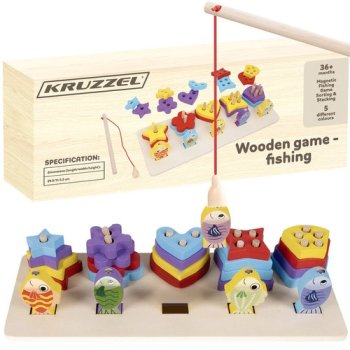 Wooden Shape Sorter and Fishing Game Toy Kruzzel 22565