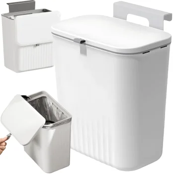 Hanging Trash Can with Lid 9L, White