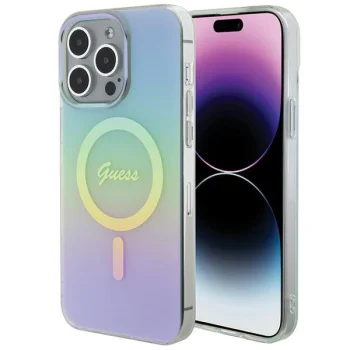 Guess IML Iridescent MagSafe dėklas telefonui iPhone 15 Pro, turkio
