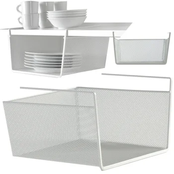 Under Shelf Hanging Metal Basket Organizer, White