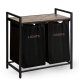 Massido 80 L Double Laundry Basket with Steel Frame and Wooden Shelf