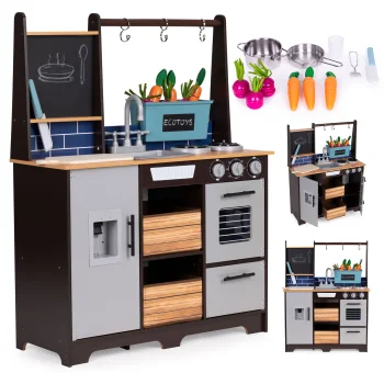 Ecotoys TL40030 Large Wooden Kids Kitchen with Vegetables and Accessories