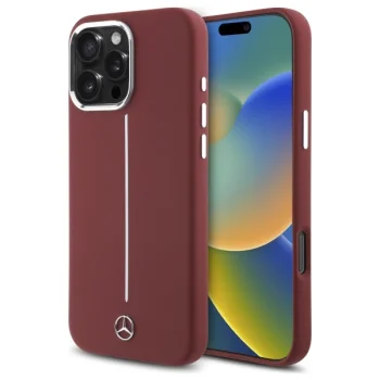Mercedes iPhone 16 Pro Max Case Silicone White Stripe MagSafe, Red