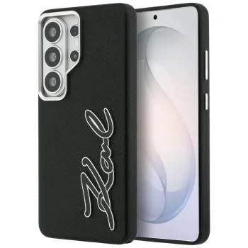 Karl Lagerfeld Grained Signature Metal Resin Case for Samsung Galaxy S26 Ultra, Black