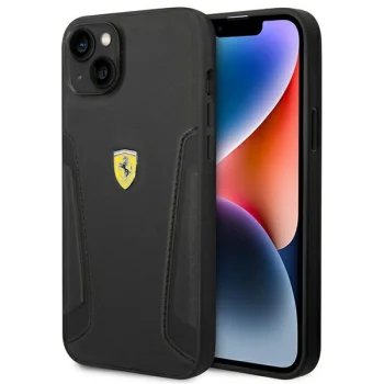 Ferrari iPhone 14 Plus Case Leather Stamp Sides, Black