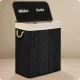 Massido Bamboo Laundry Basket with Lid, 2 Compartments, 100 L