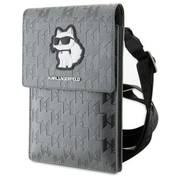 Karl Lagerfeld Saffiano Monogram Choupette telefona somiņa Sudraba