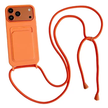 iPhone 17 Pro / 18 Pro Silicone Case with Card Pocket and Crossbody Strap, Orange