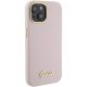 Чехол Guess для iPhone 15 Silicone Script Metal Logo & Frame, розовый