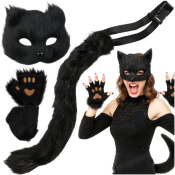 Cat Fox Wolf Cosplay Costume Set 4pc by Ruhhy 26248, Black