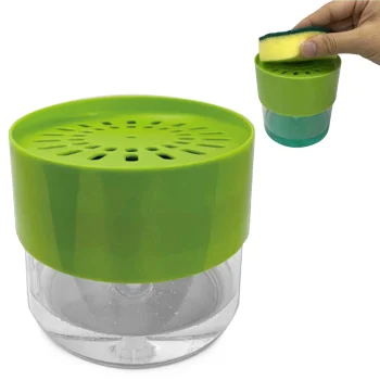 Dish Soap Dispenser with Sponge Holder, 500ml, Green