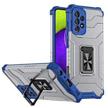 Samsung Galaxy A72 4G Case Crystal Ring Kickstand Rugged Cover Blue